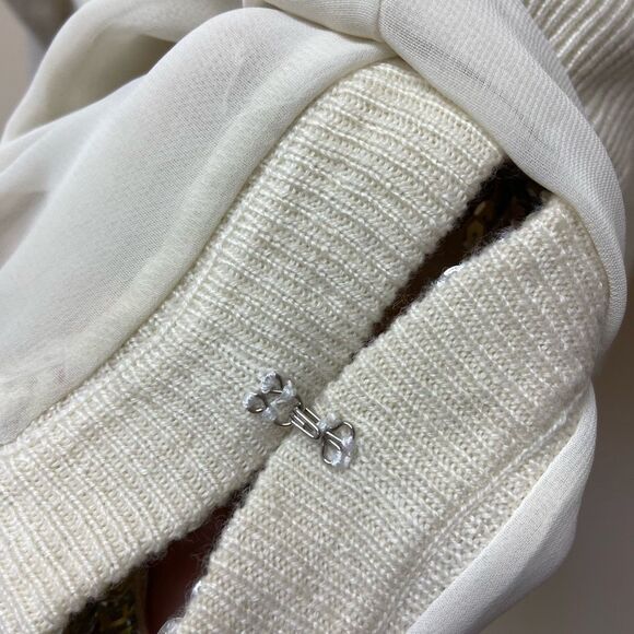 MILLY of New York White Sequins Cardigan Sweater Long Sleeve Ribbed Knit - Picture 6 of 9